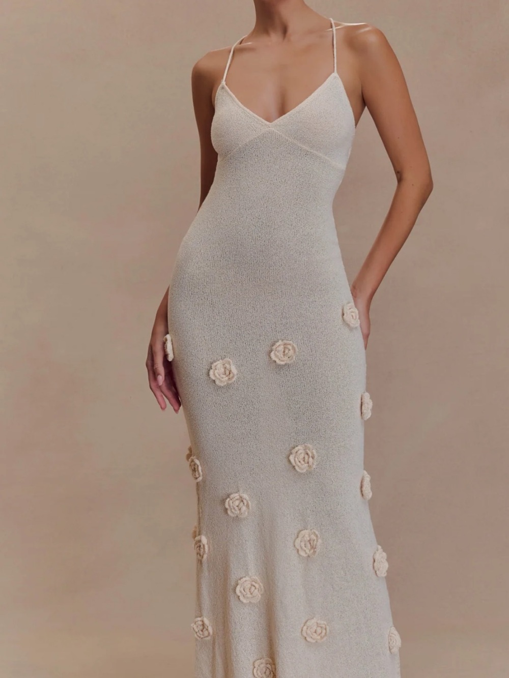 Meshki Cream Floral-Appliqué Spaghetti Strap Maxi Dress - Picture 1 of 4